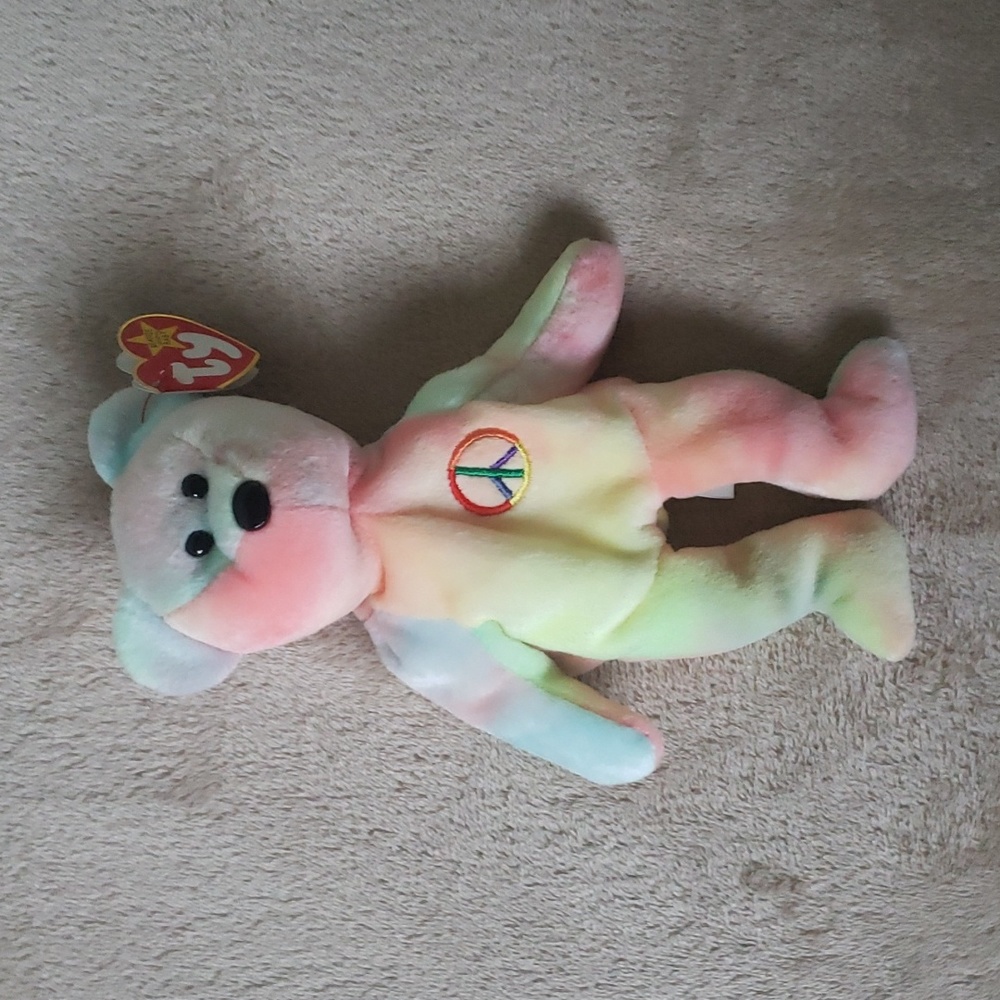 Peace ✌Tiedye Bear Ty Beanie Baby 🐻 Gift, Kids Toy, Rare Collectible, NWT - Picture 9 of 11